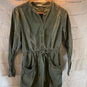Lucky Brand Olive Green Drawstring Waist Corduroy Dress